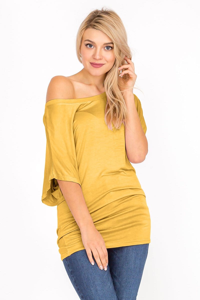 Soft Knit Boat Neck Short Sleeve Dolman Tunic Top