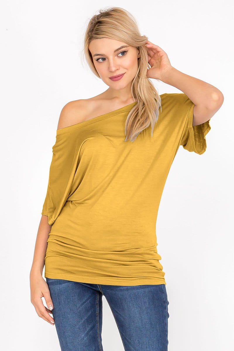 Soft Knit Boat Neck Short Sleeve Dolman Tunic Top