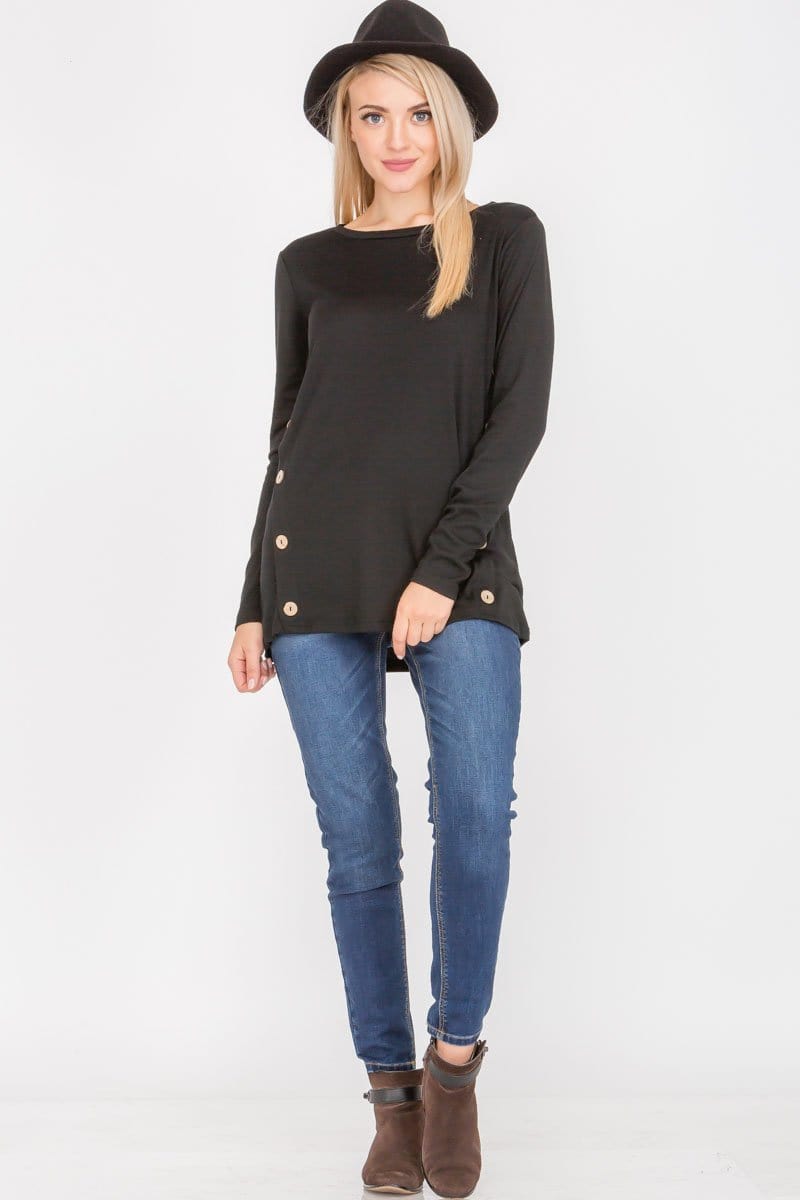 Long Sleeve Button Accent Asymmetrical Tunic Top