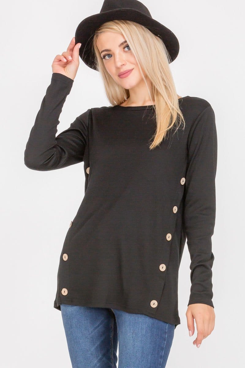 Long Sleeve Button Accent Asymmetrical Tunic Top