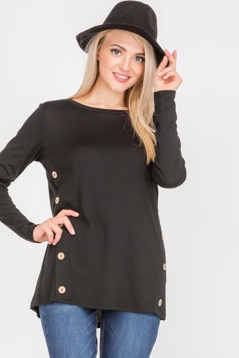 Long Sleeve Button Accent Asymmetrical Tunic Top