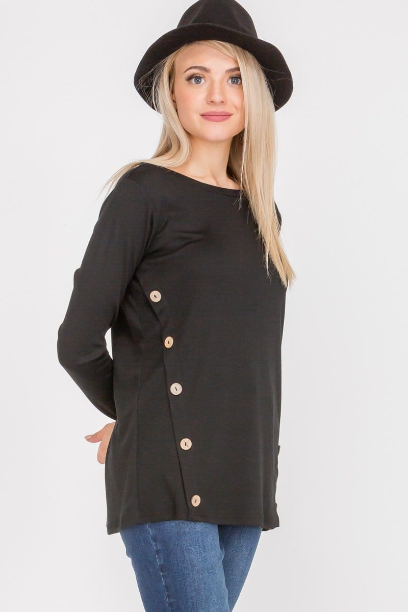 Long Sleeve Button Accent Asymmetrical Tunic Top