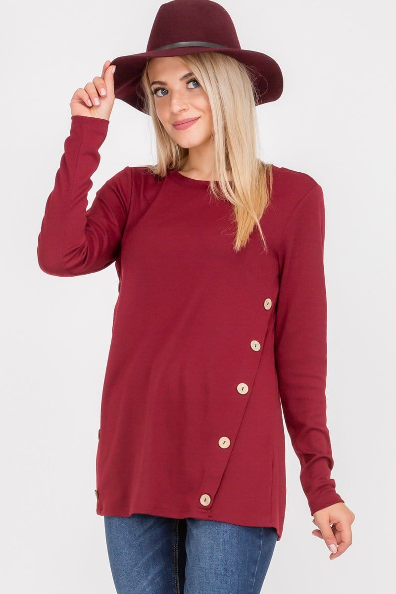 Long Sleeve Button Accent Asymmetrical Tunic Top