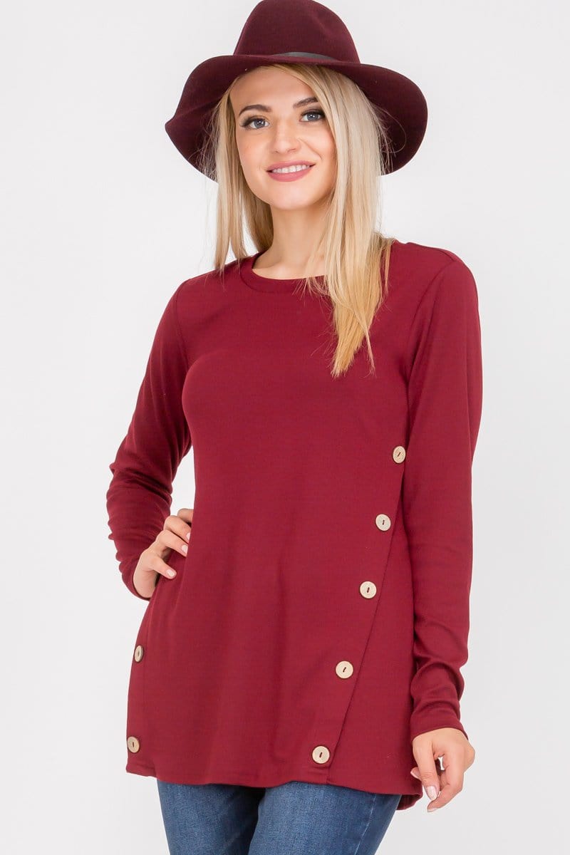 Long Sleeve Button Accent Asymmetrical Tunic Top