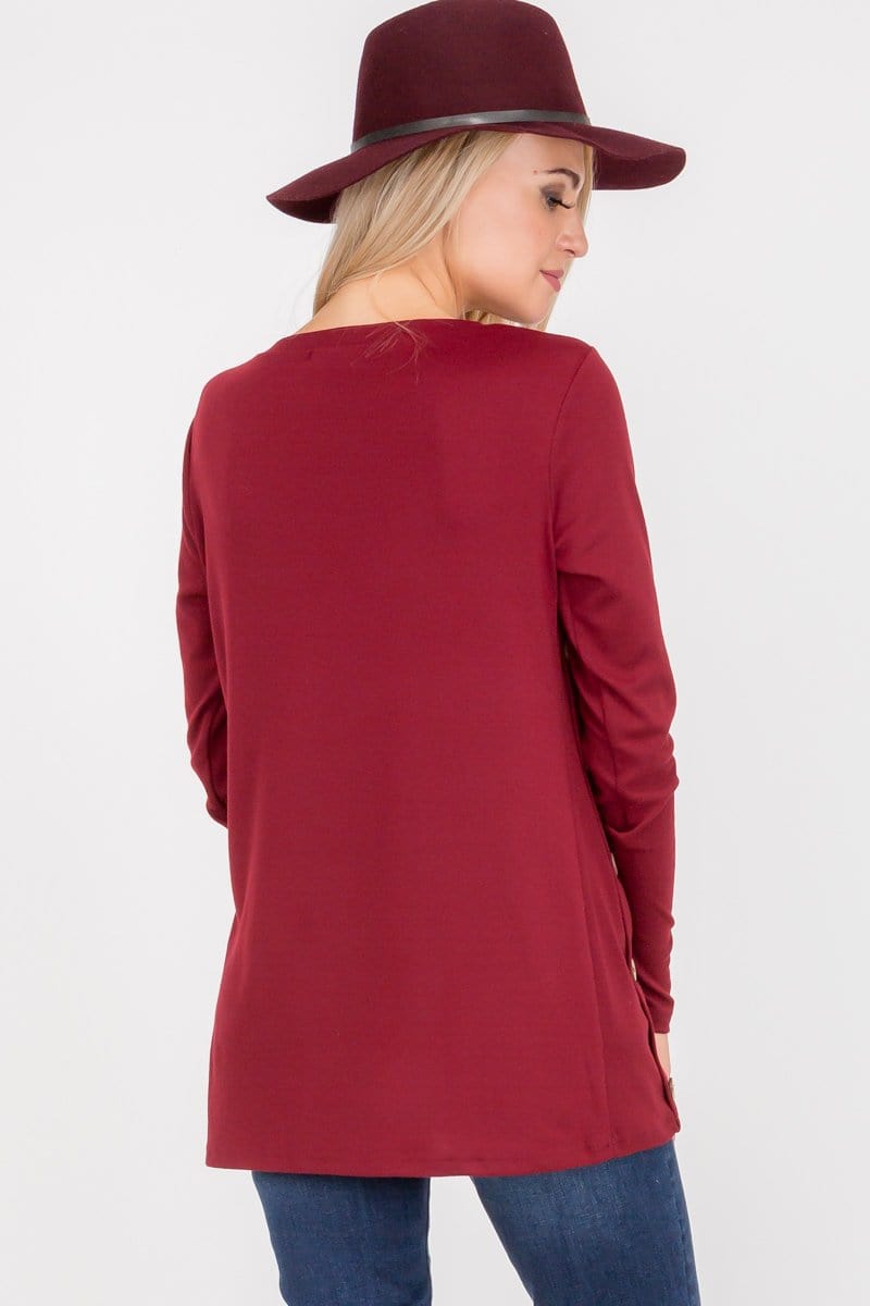 Long Sleeve Button Accent Asymmetrical Tunic Top