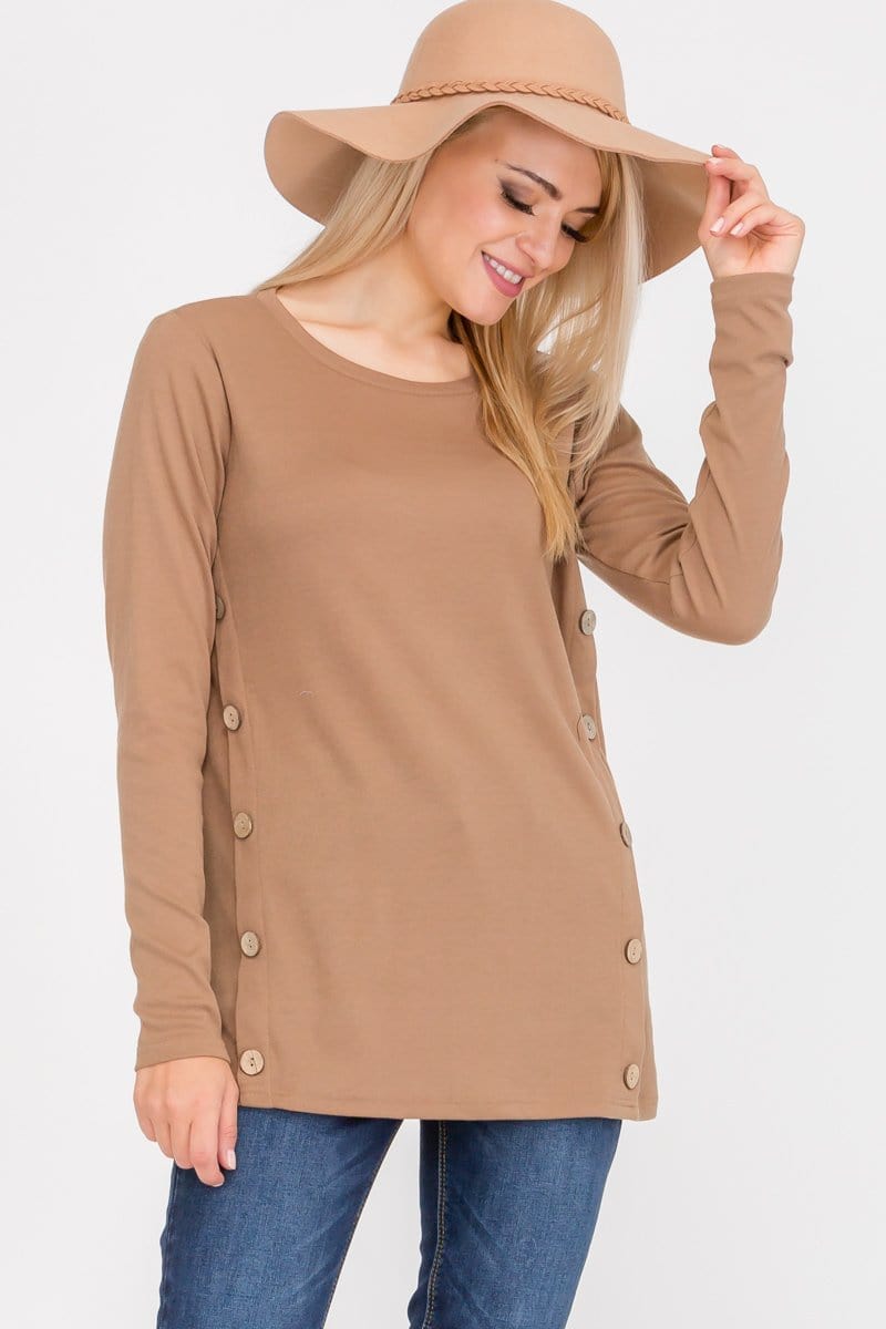 Long Sleeve Button Accent Asymmetrical Tunic Top