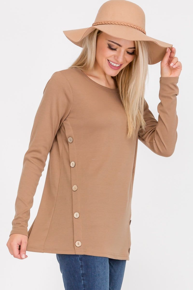 Long Sleeve Button Accent Asymmetrical Tunic Top