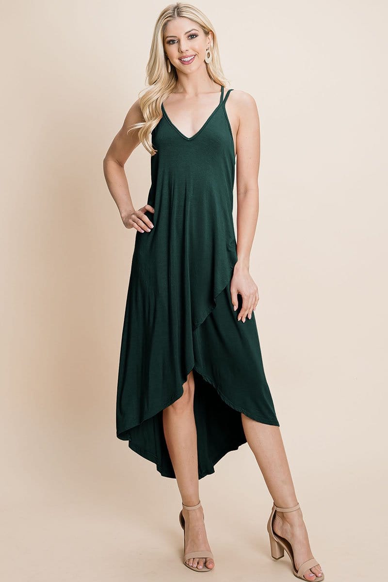 Deep V Cami High Low Hem Crisscrossing Straps Casual Dress