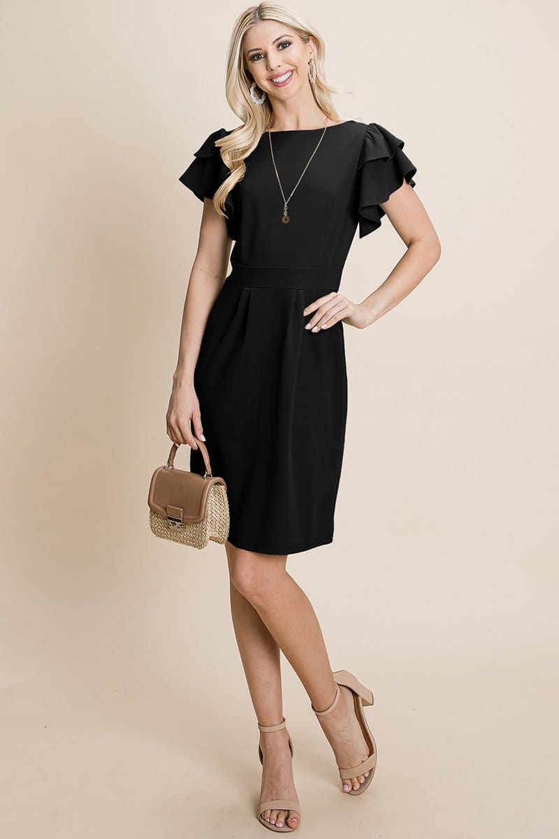 Casual Ruffle Sleeve Boat-Neck Sheath Bodycon Evening Party Cocktail Dress