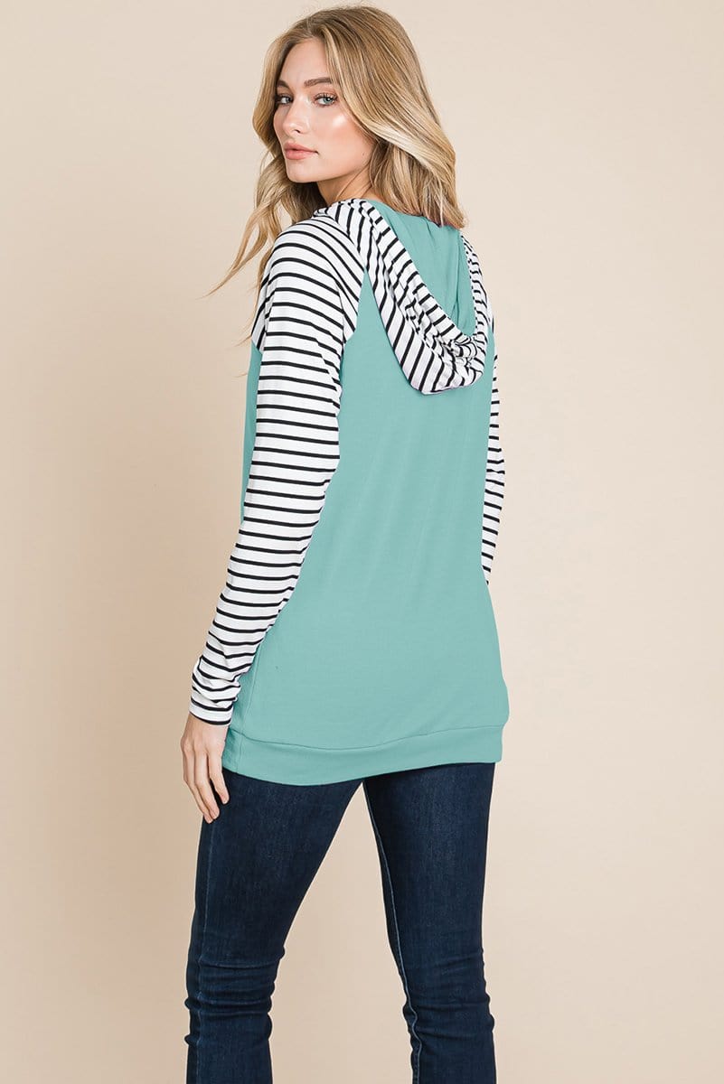 Color Block Striped Double Hoodie Sweatshirts