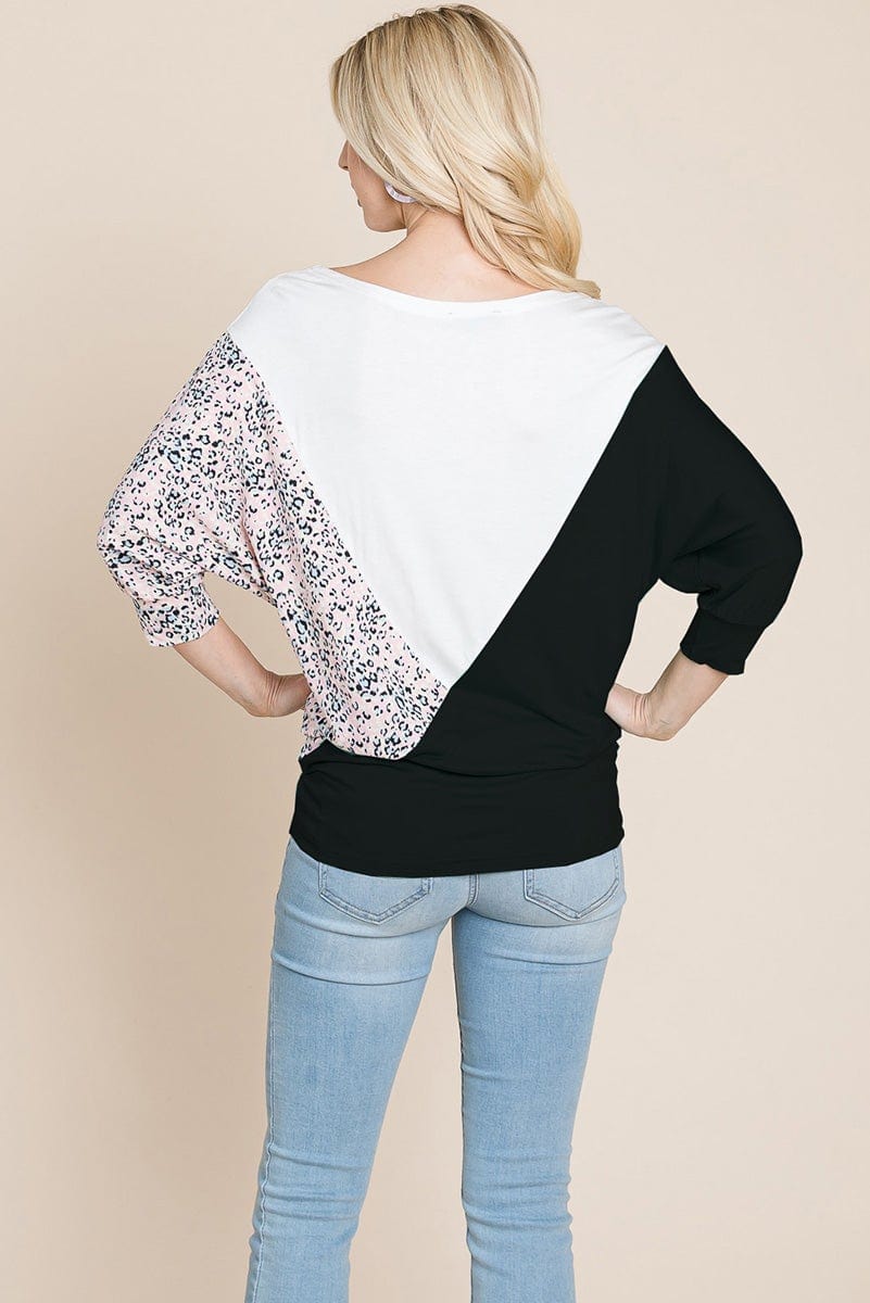 Color Block Knitted Dolman Sleeve Sweatshirts Top