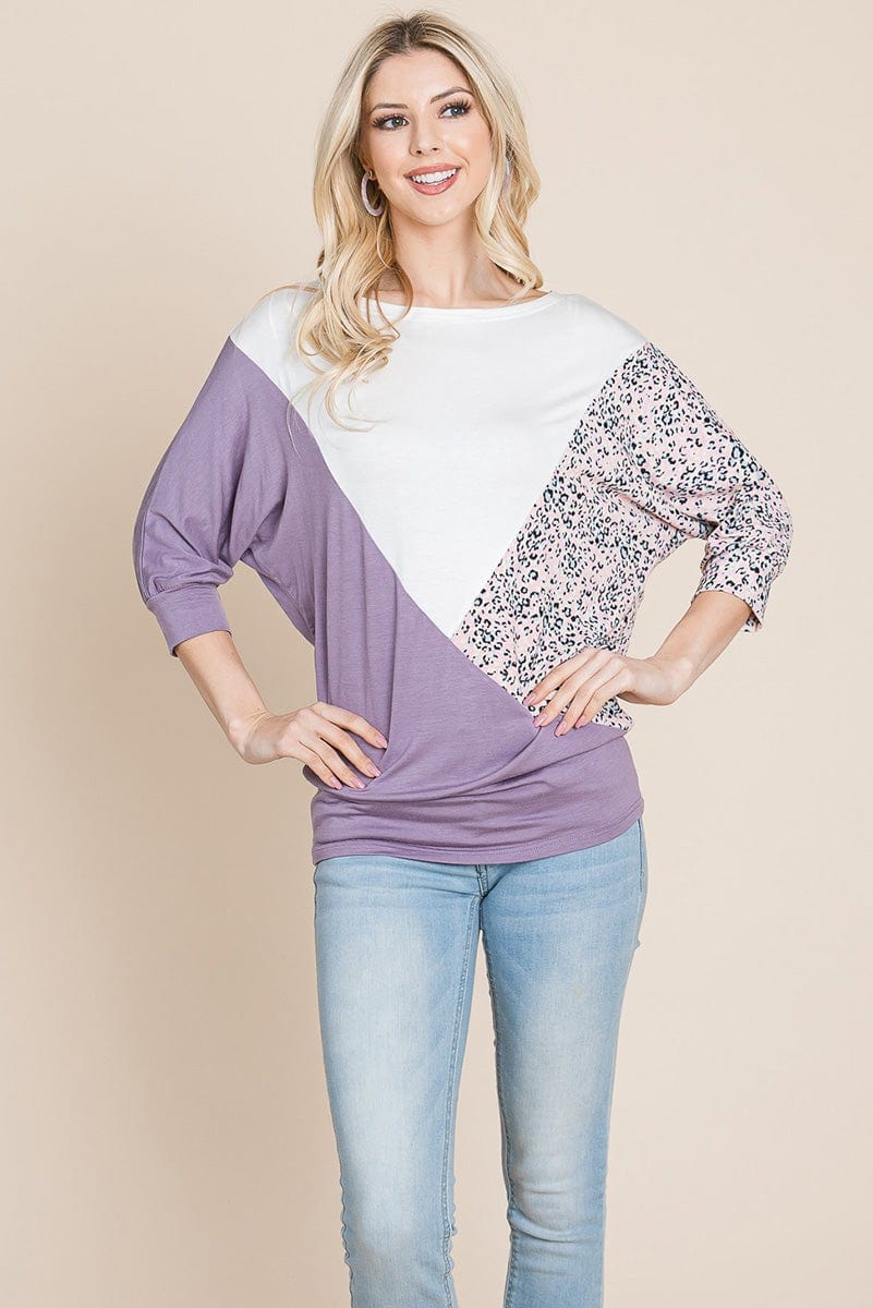 Color Block Knitted Dolman Sleeve Sweatshirts Top