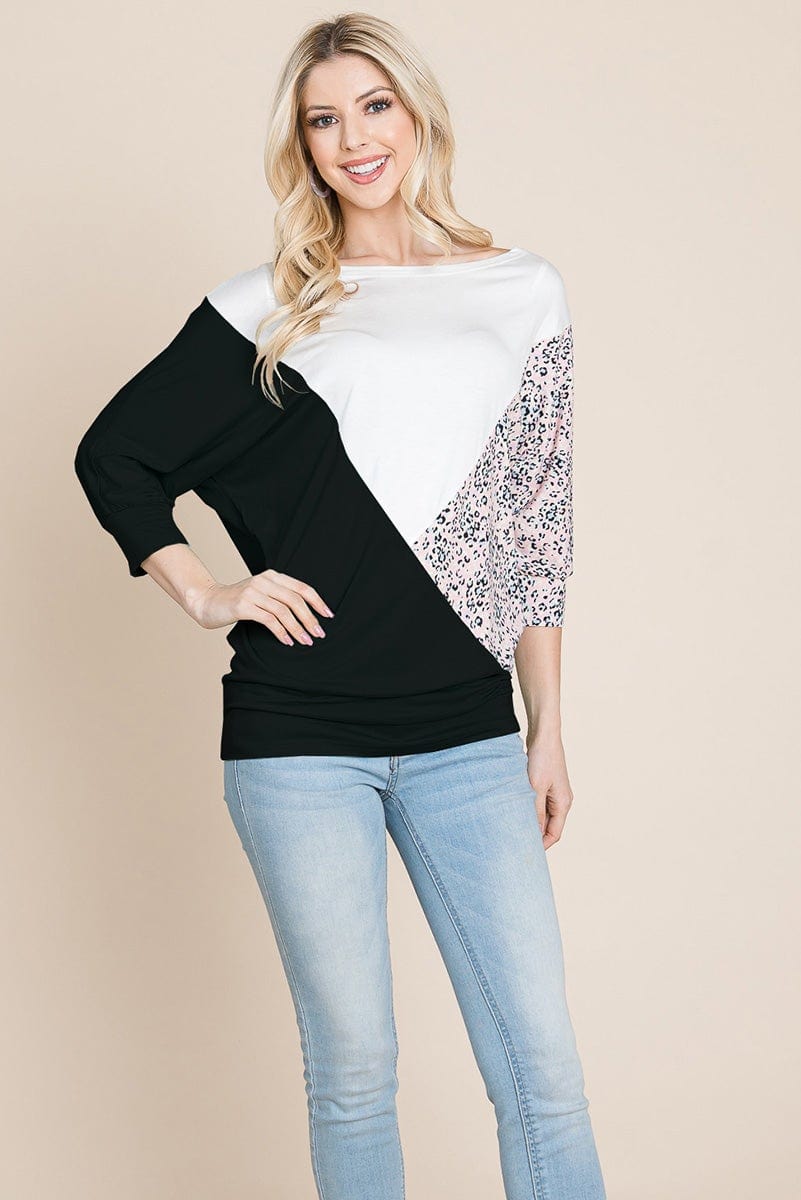 Color Block Knitted Dolman Sleeve Sweatshirts Top