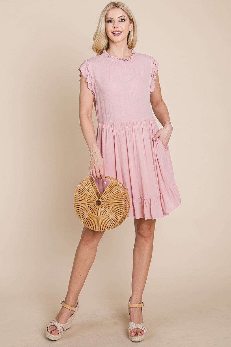 Ruffled Sleeveless Babydoll dress with pockets