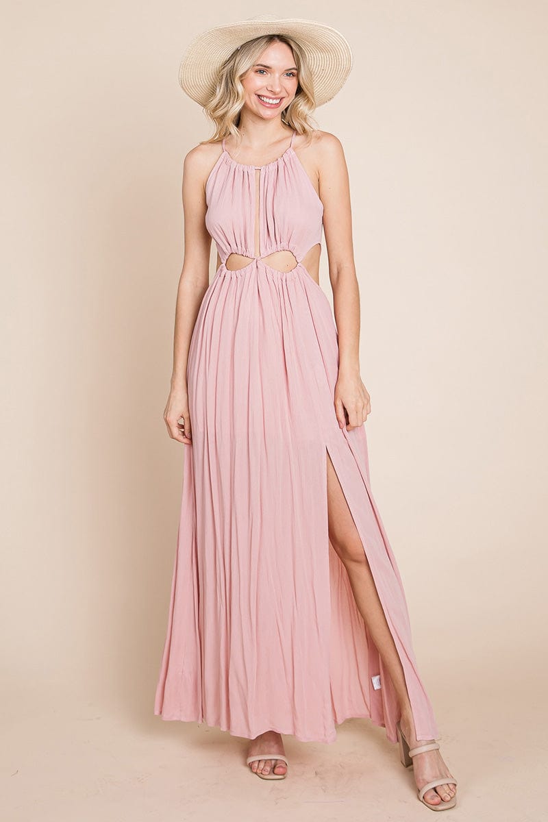 Split Front Cut Out Halter Maxi Dress