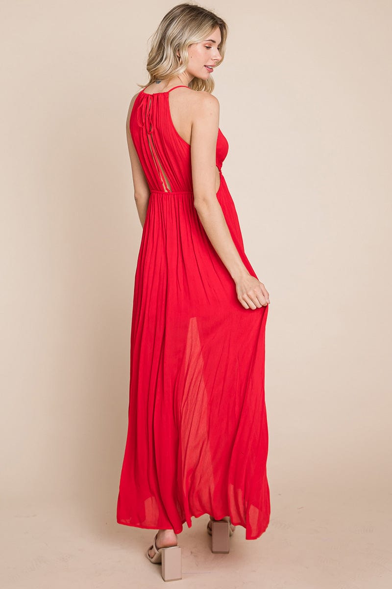 Split Front Cut Out Halter Maxi Dress