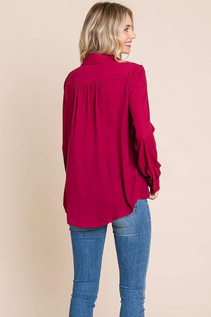 V neck Collared Pocket Detail Blouse Shirts