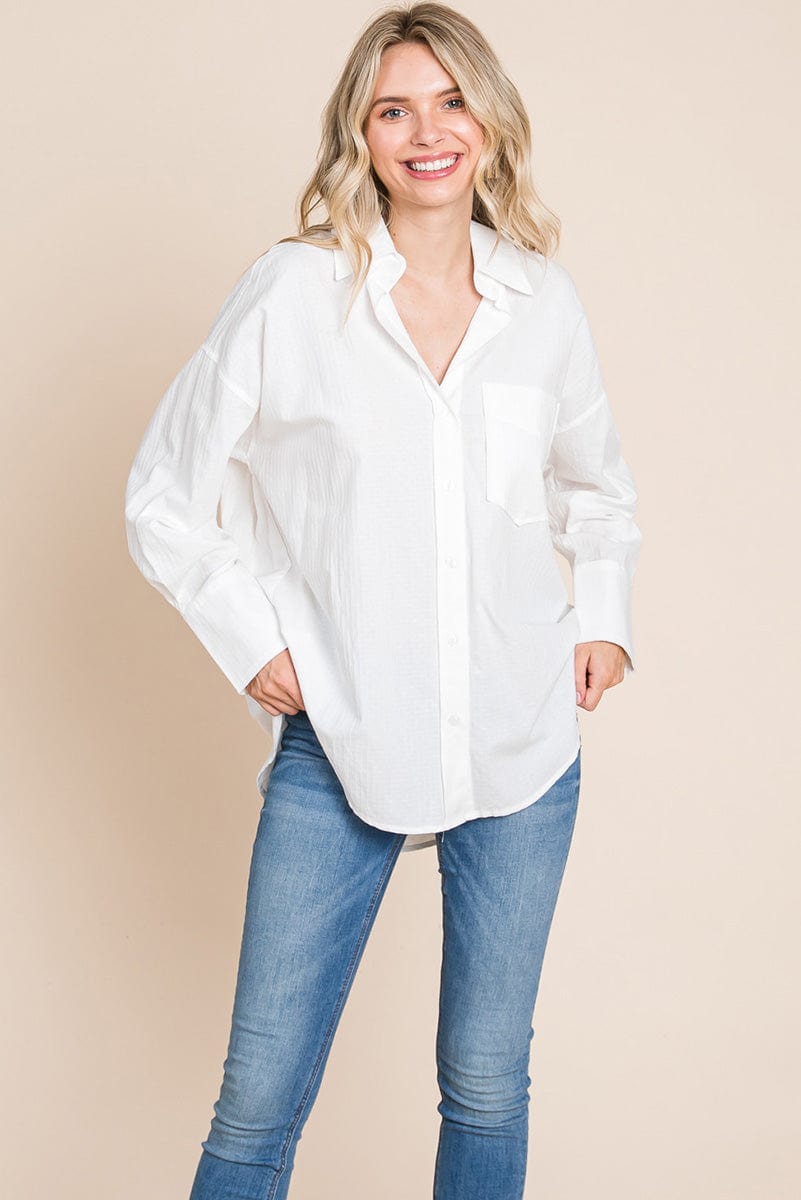 Low Shoulder Button up Cotton Shirts Blouse