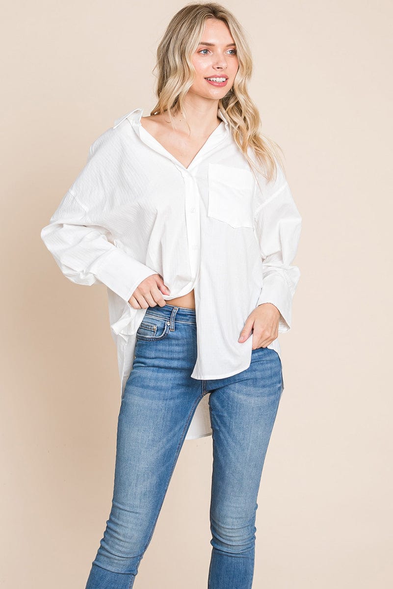 Low Shoulder Button up Cotton Shirts Blouse