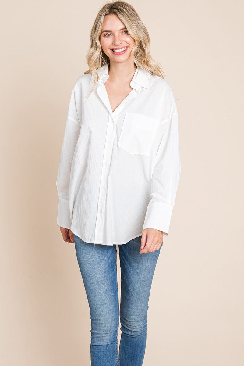 Low Shoulder Button up Cotton Shirts Blouse