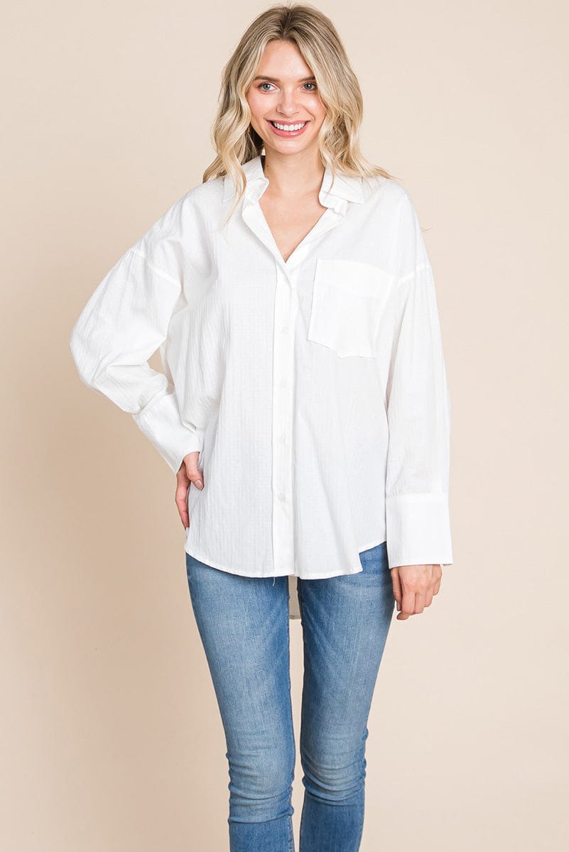 Low Shoulder Button up Cotton Shirts Blouse