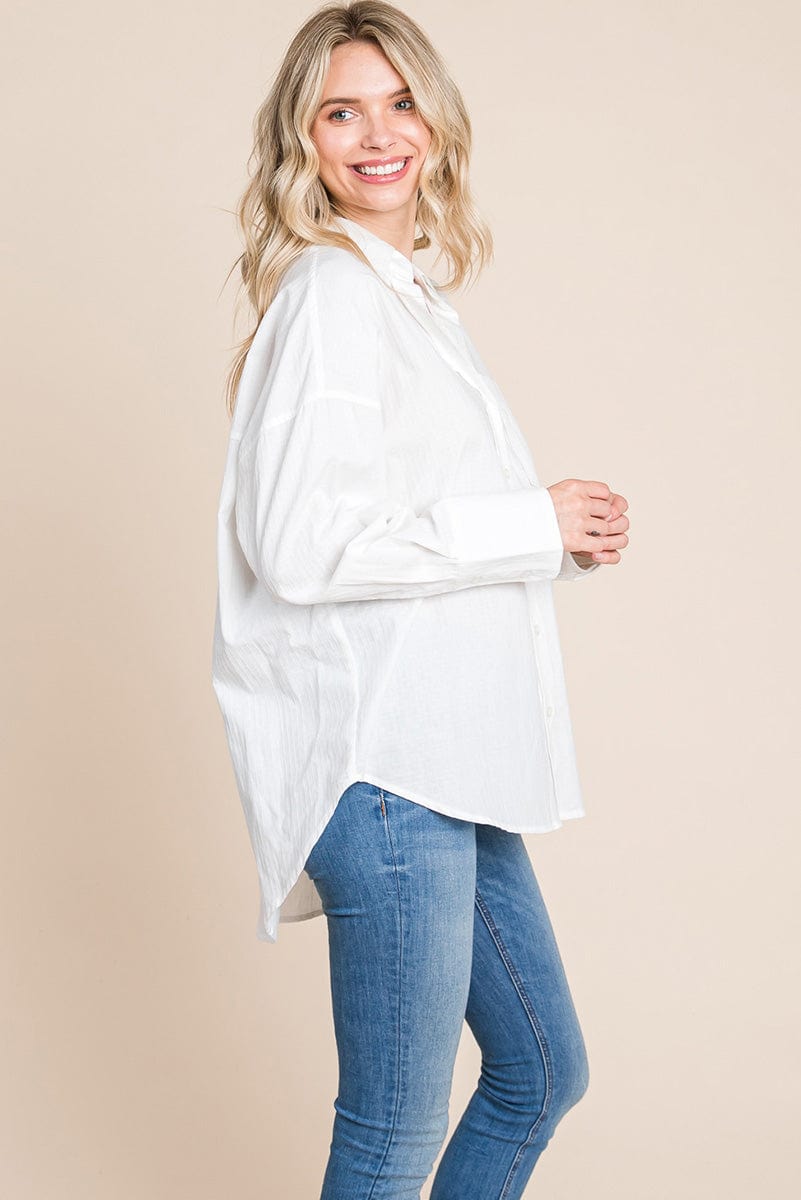 Low Shoulder Button up Cotton Shirts Blouse