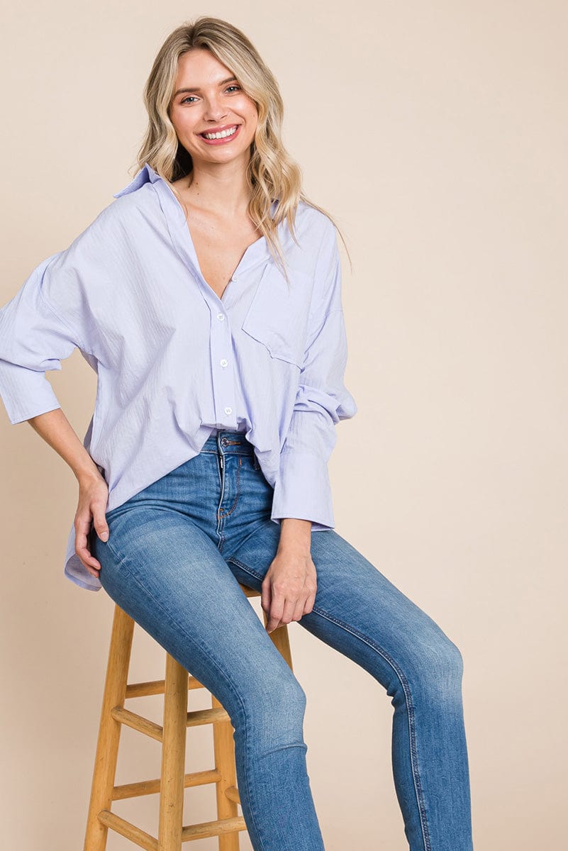 Low Shoulder Button up Cotton Shirts Blouse