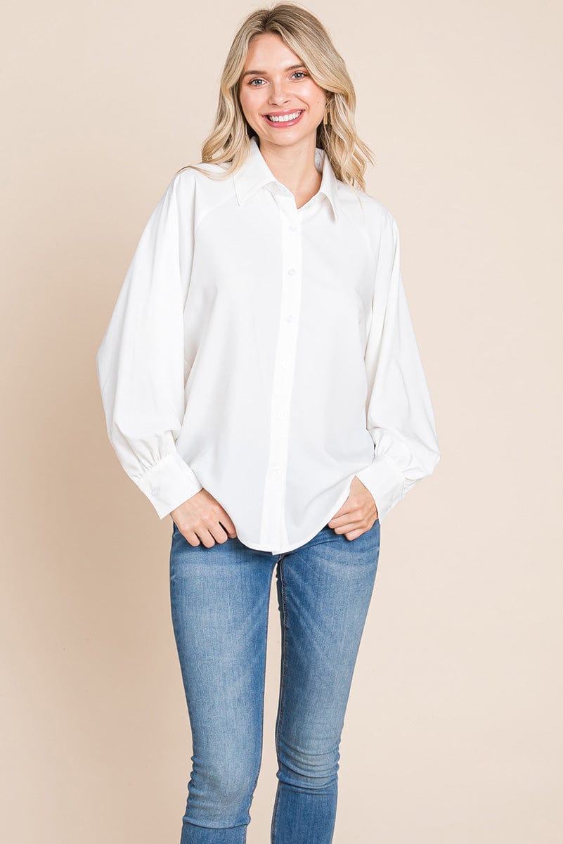 Collared Long Sleeve Button up Silky Shirts Blouse