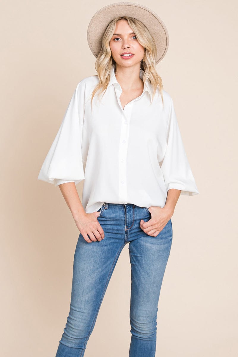 Collared Long Sleeve Button up Silky Shirts Blouse