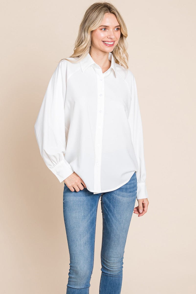 Collared Long Sleeve Button up Silky Shirts Blouse