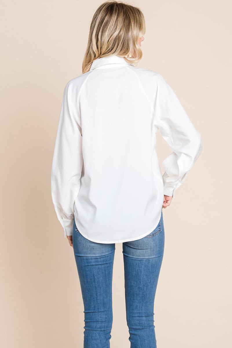 Collared Long Sleeve Button up Silky Shirts Blouse