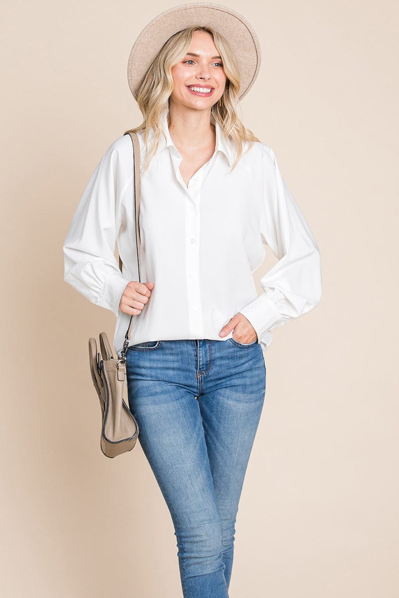 Collared Long Sleeve Button up Silky Shirts Blouse