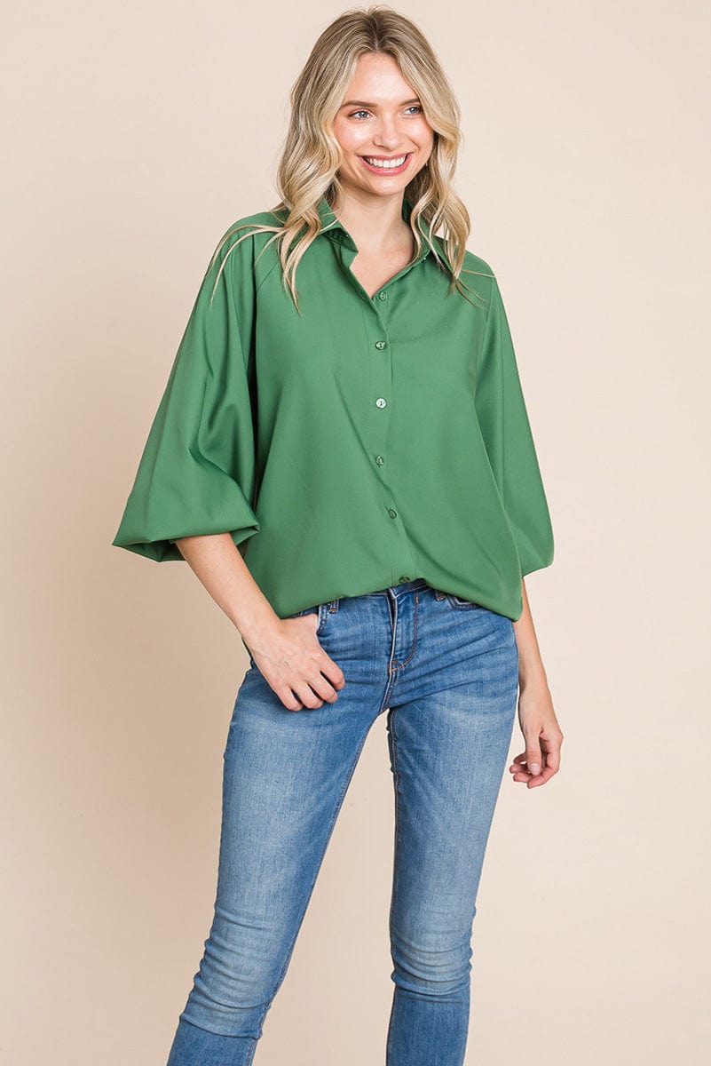 Collared Long Sleeve Button up Silky Shirts Blouse