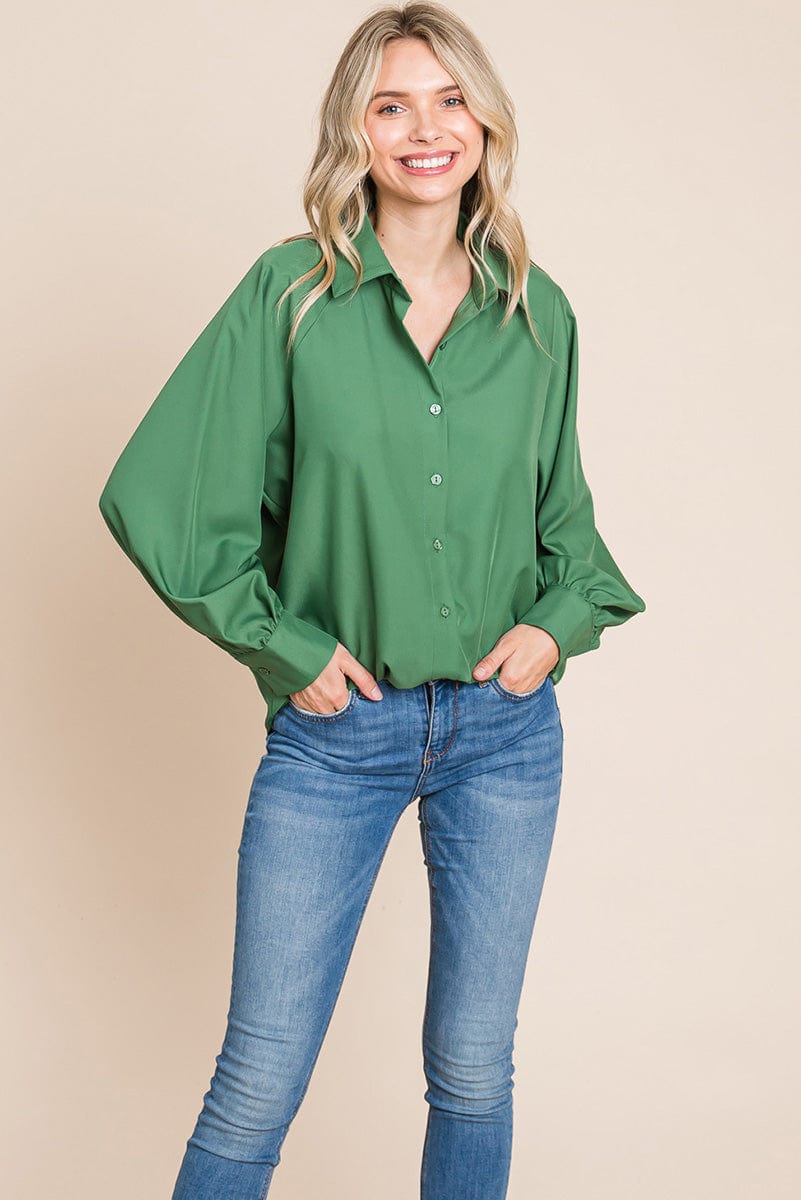 Collared Long Sleeve Button up Silky Shirts Blouse