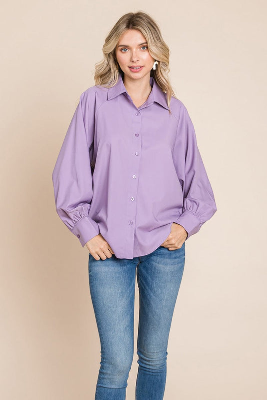 Collared Long Sleeve Button up Silky Shirts Blouse