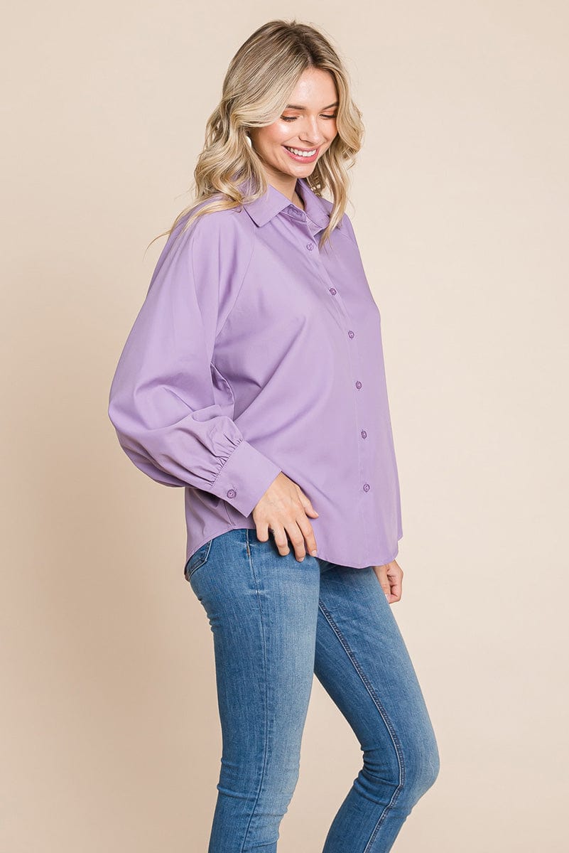 Collared Long Sleeve Button up Silky Shirts Blouse