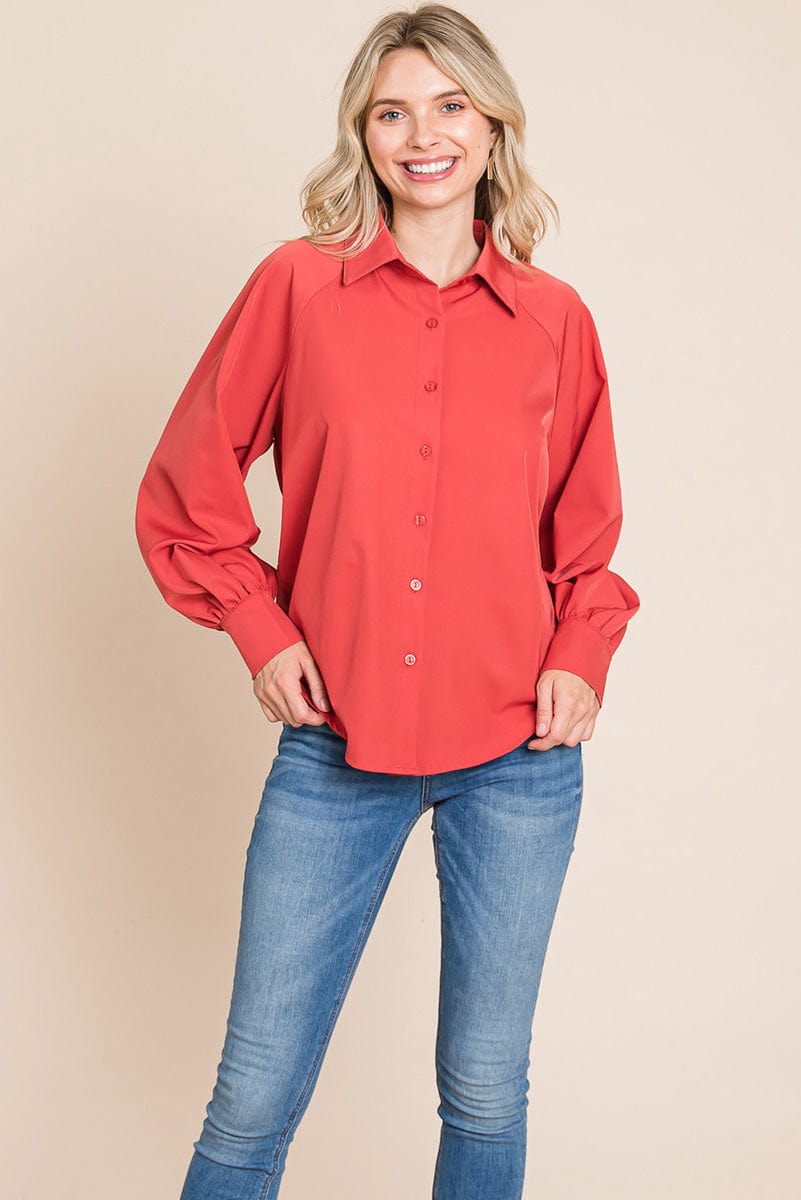 Collared Long Sleeve Button up Silky Shirts Blouse