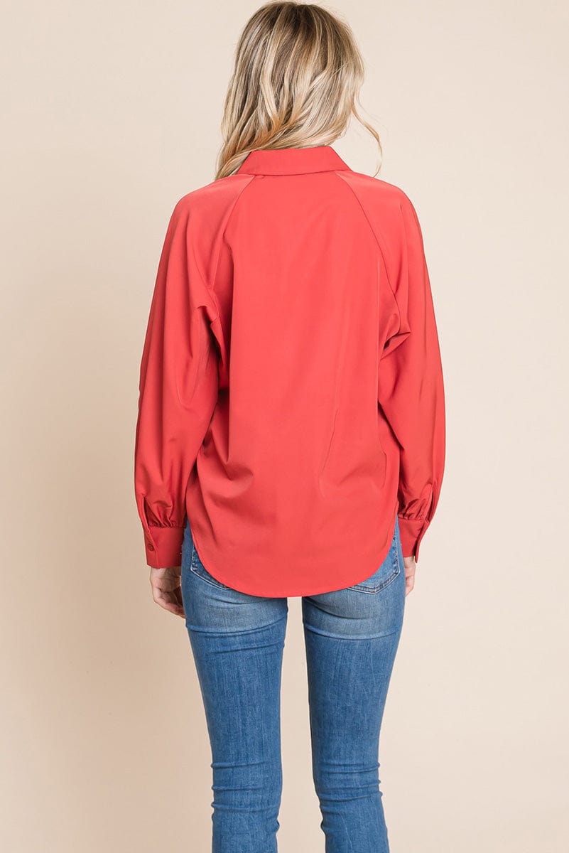 Collared Long Sleeve Button up Silky Shirts Blouse