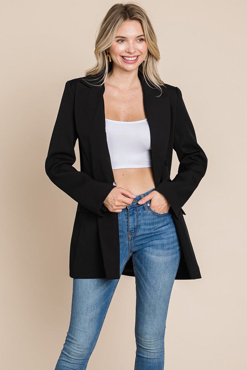 Collar Long Double Breasted Blazer Jacket