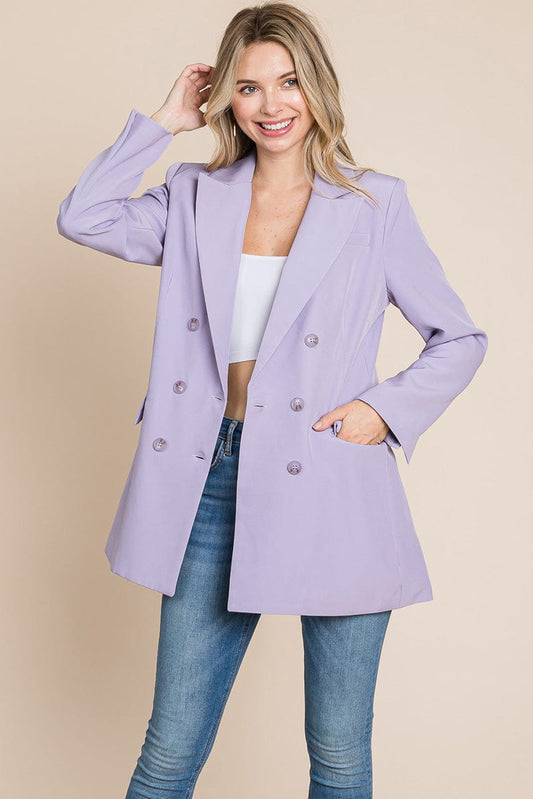 Collar Long Double Breasted Blazer Jacket