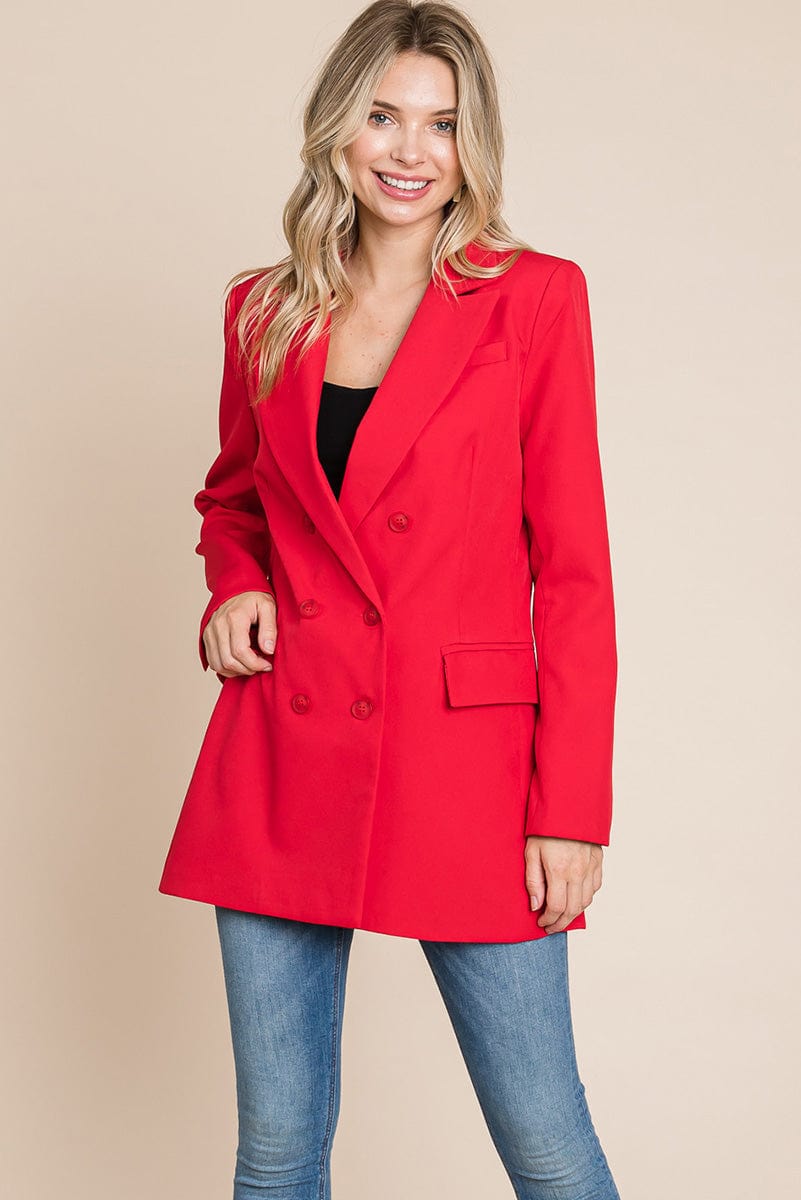 Collar Long Double Breasted Blazer Jacket