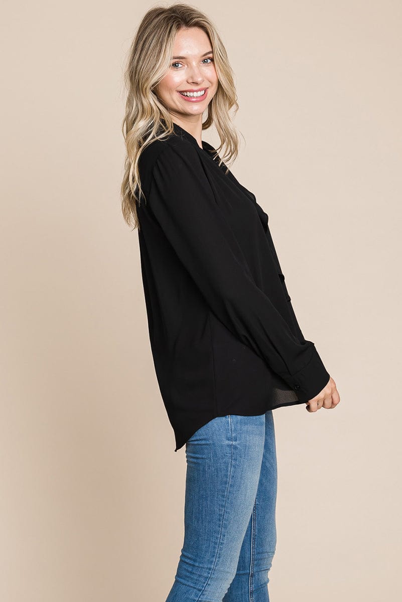 Ruffled V neck Long Sleeve Blouse Tops