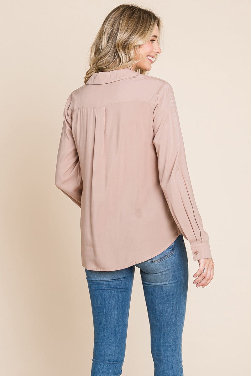 V neck Front Zip up Long Sleeve Top