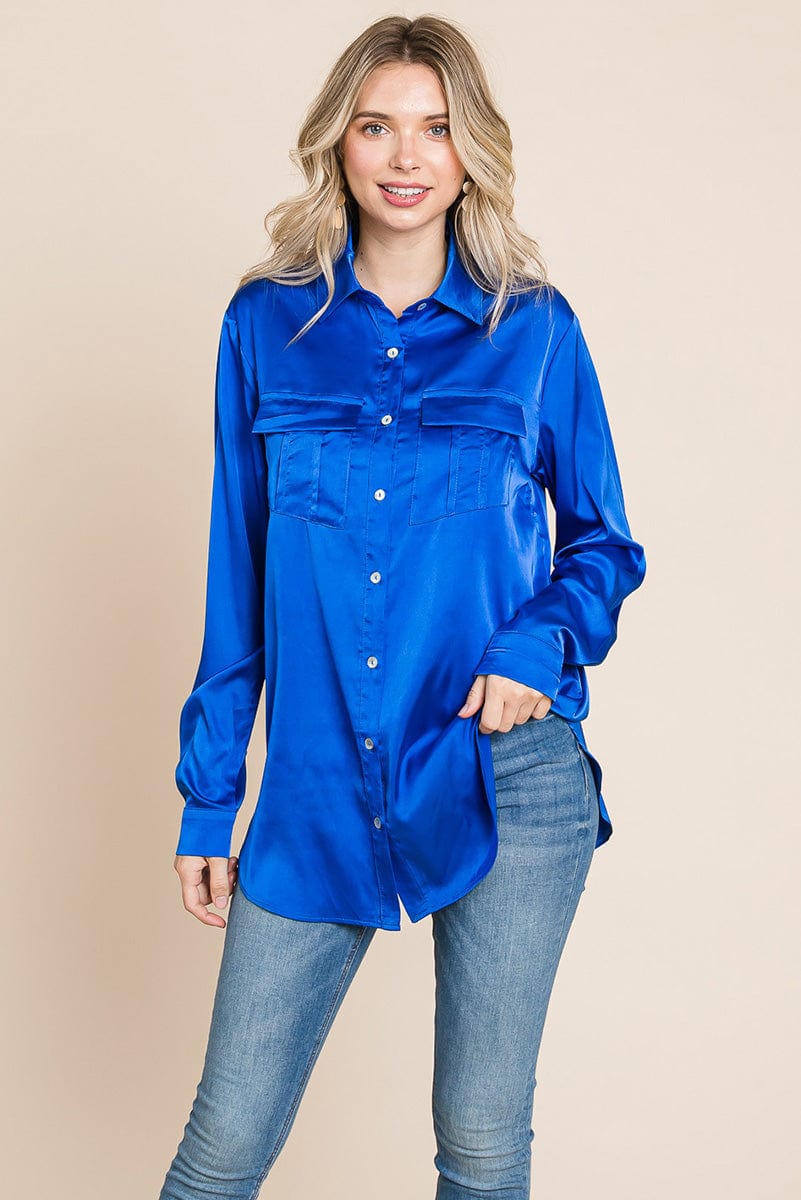 Button up collared long sleeve Satin blouse