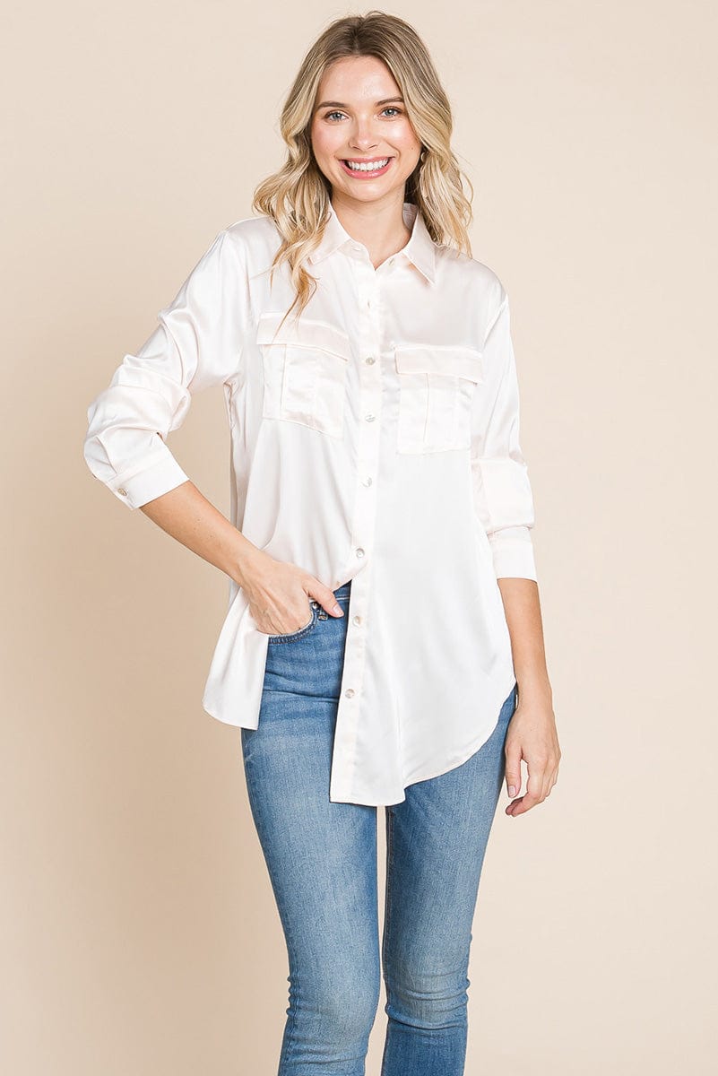 Button up collared long sleeve Satin blouse