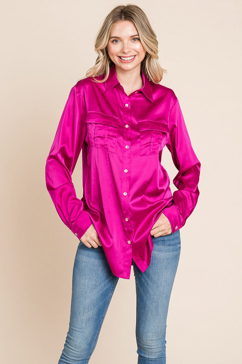 Button up collared long sleeve Satin blouse