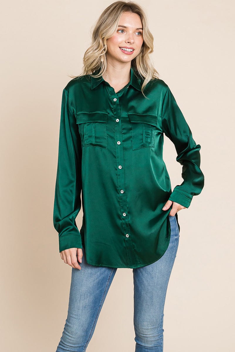 Button up collared long sleeve Satin blouse