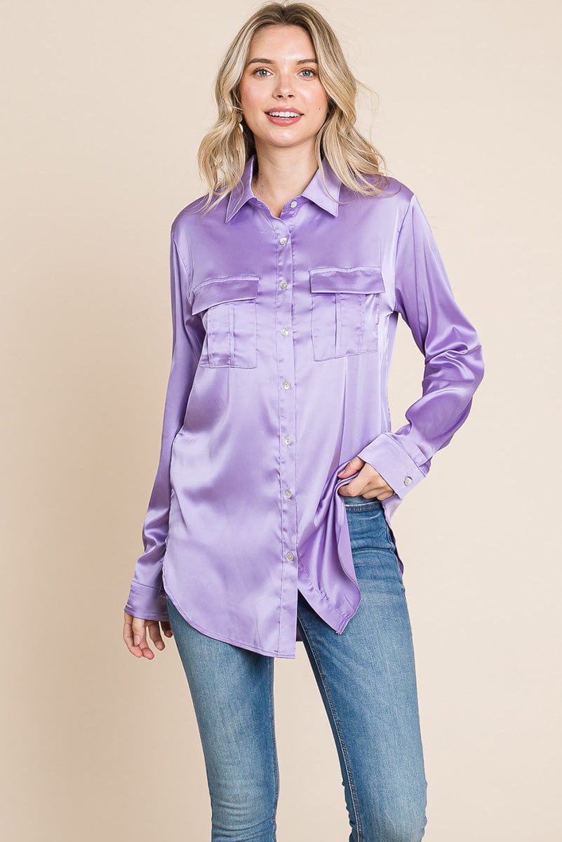 Button up collared long sleeve Satin blouse