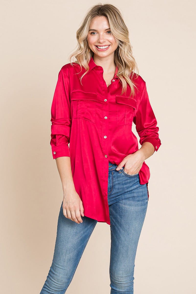 Button up collared long sleeve Satin blouse