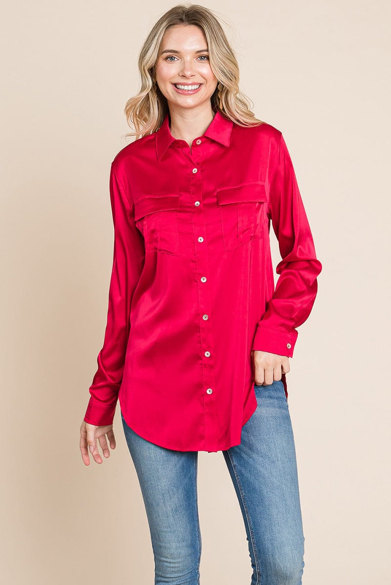 Button up collared long sleeve Satin blouse